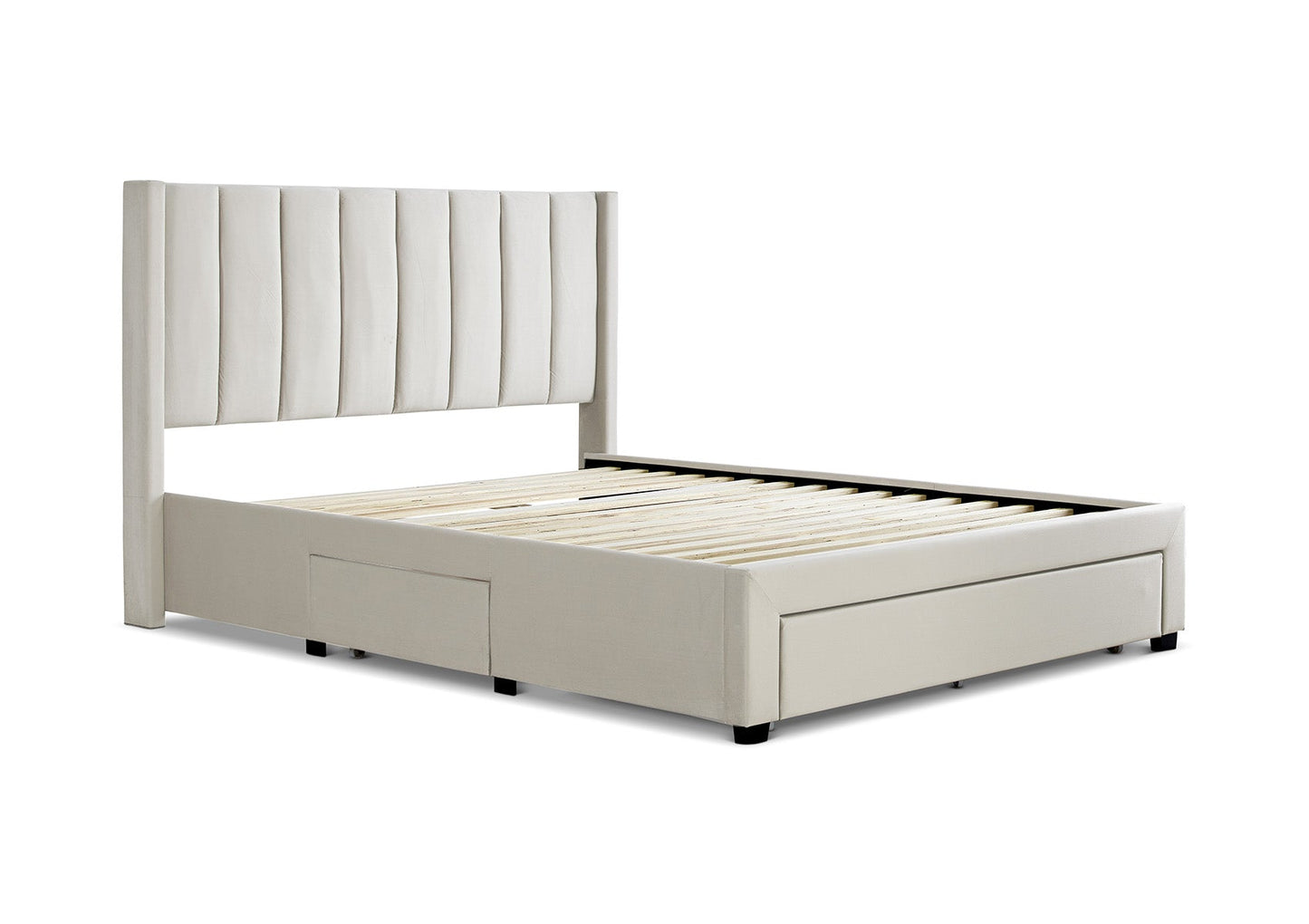 Elegance Natural Beige Upholstered Drawer Bed Frame Only - Bed - Time4Sleep