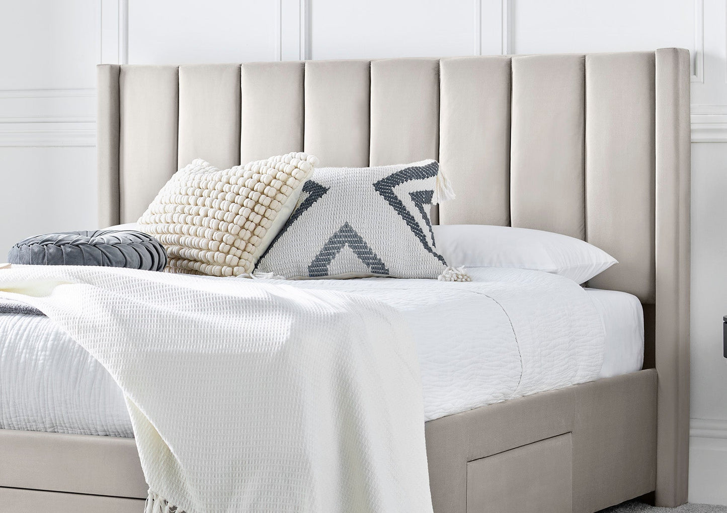 Elegance Natural Beige Upholstered Drawer Bed Frame Only - Bed - Time4Sleep