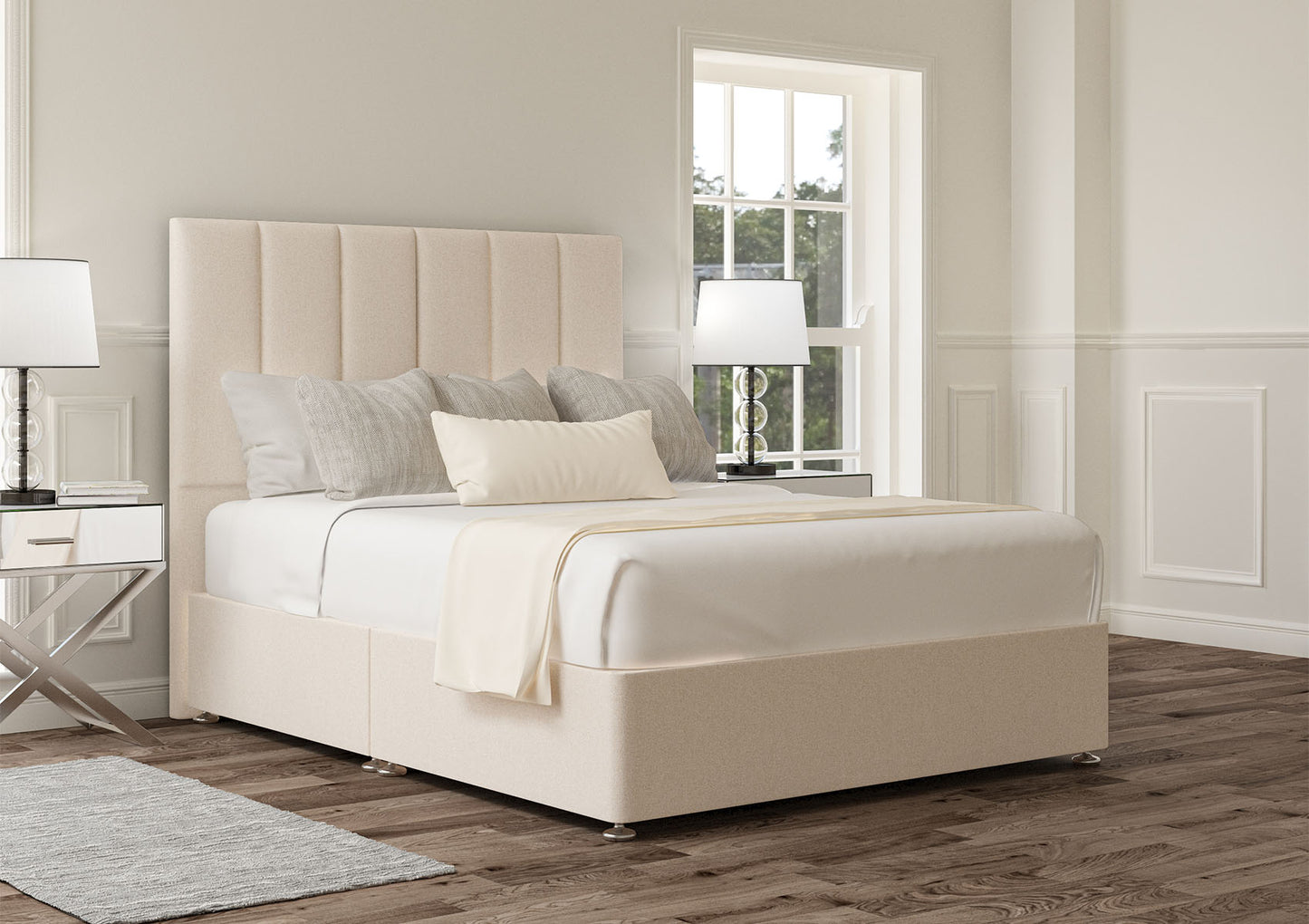 Empire Upholstered Headboard and Divan Base Bed time4sleepadmin Single Non-Storage Carina Parchment