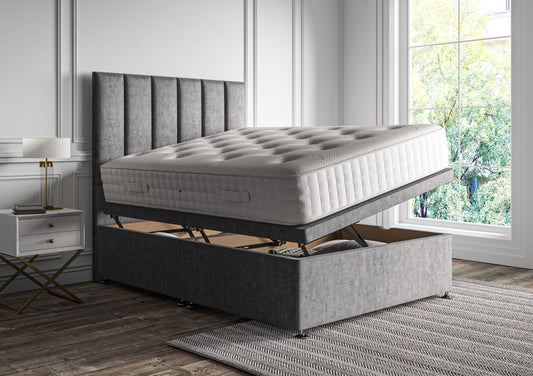 Empire Upholstered Floor Standing Headboard and Side Opening Ottoman Including Silk 2000 Mattress - Bed - Time4Sleep