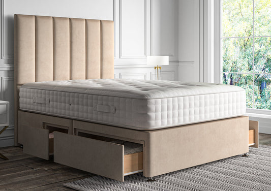 Empire Upholstered Floor Standing Headboard and Storage Divan Including Ultra Orho 2000 Mattress Bed Deep Sleep Single Heritage Steel 2 Drawer