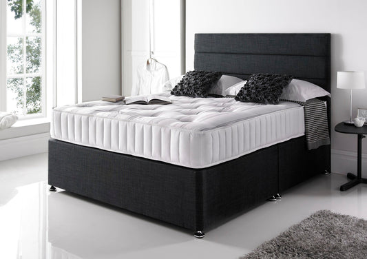 Essentials 1000 Divan & Mattress Bed Deluxe Single Charcoal 2 Drawer