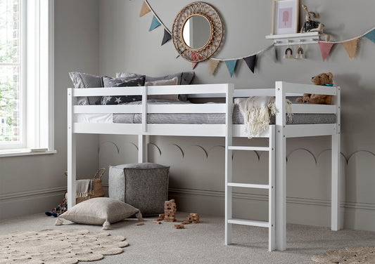Essentials White Single Wooden Mid Sleeper Bed Frame Bed time4sleepadmin