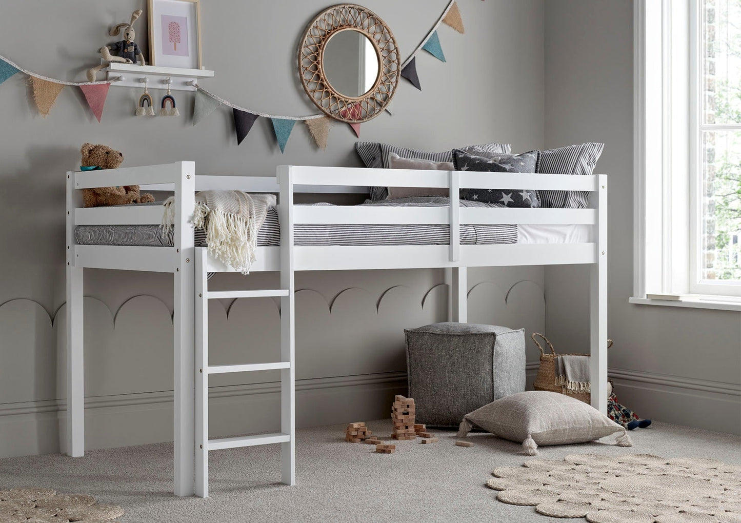 Essentials White Single Wooden Mid Sleeper Bed Frame - Bed - Time4Sleep