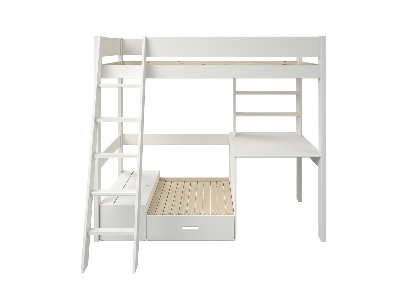Estella White High Sleeper Bed Frame With Desk & Grey Futon Bed time4sleepadmin