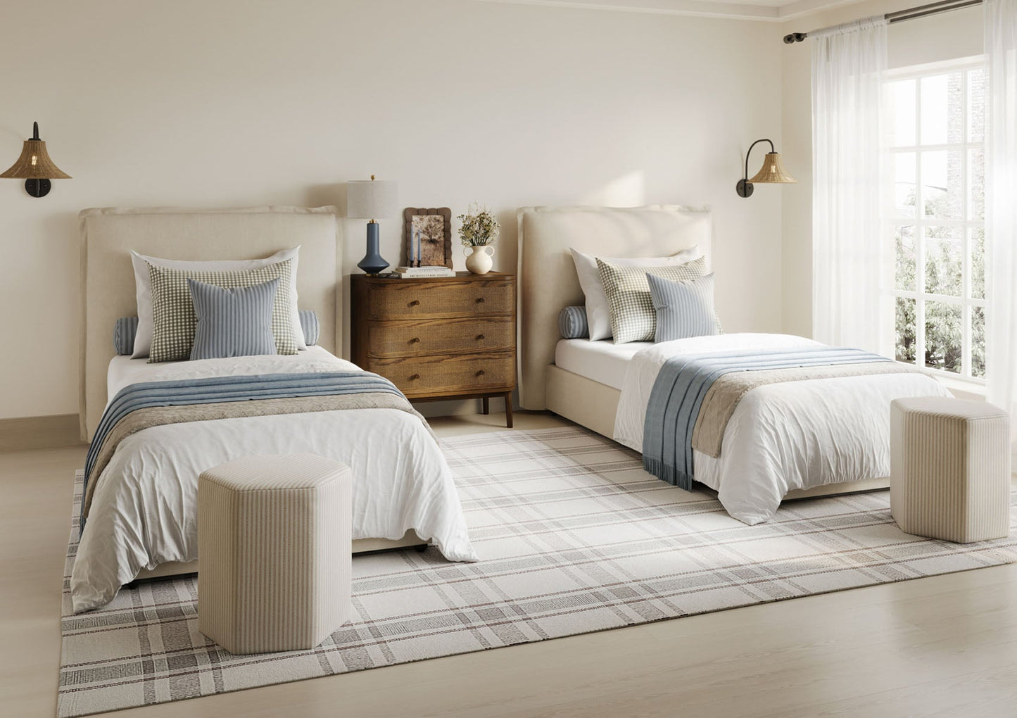 Filey Ivory Linen Upholstered Bed Frame - Bed - Time4Sleep