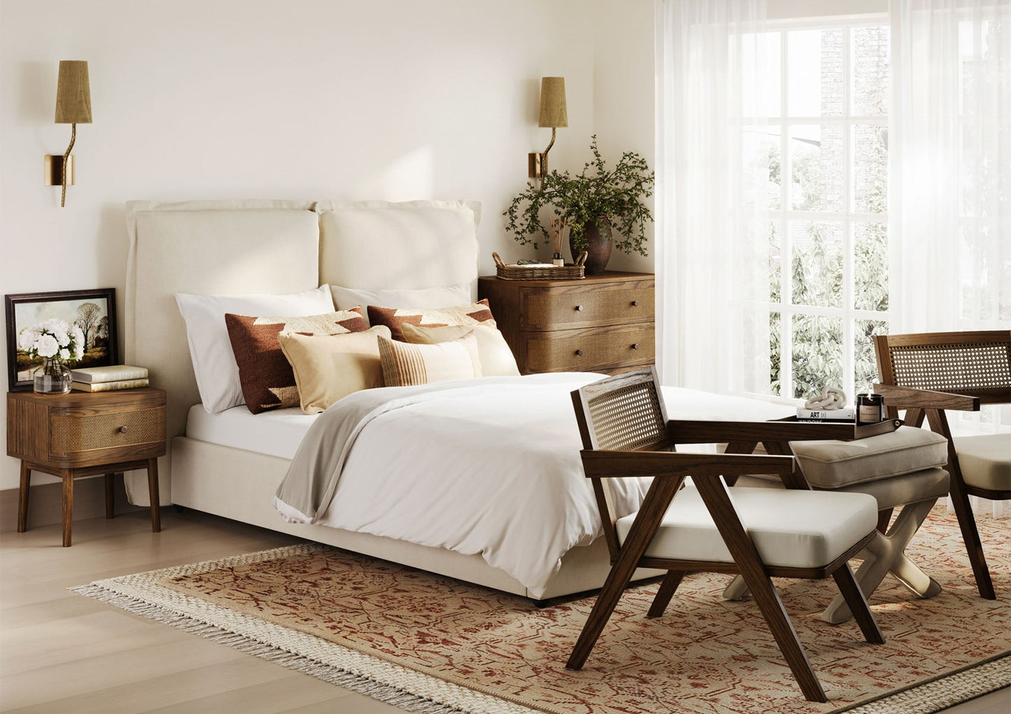 Filey Ivory Linen Upholstered Bed Frame - Bed - Time4Sleep