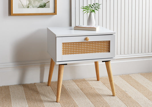 Frances Rattan White 1 Drawer Bedside Furniture Ritz Panel