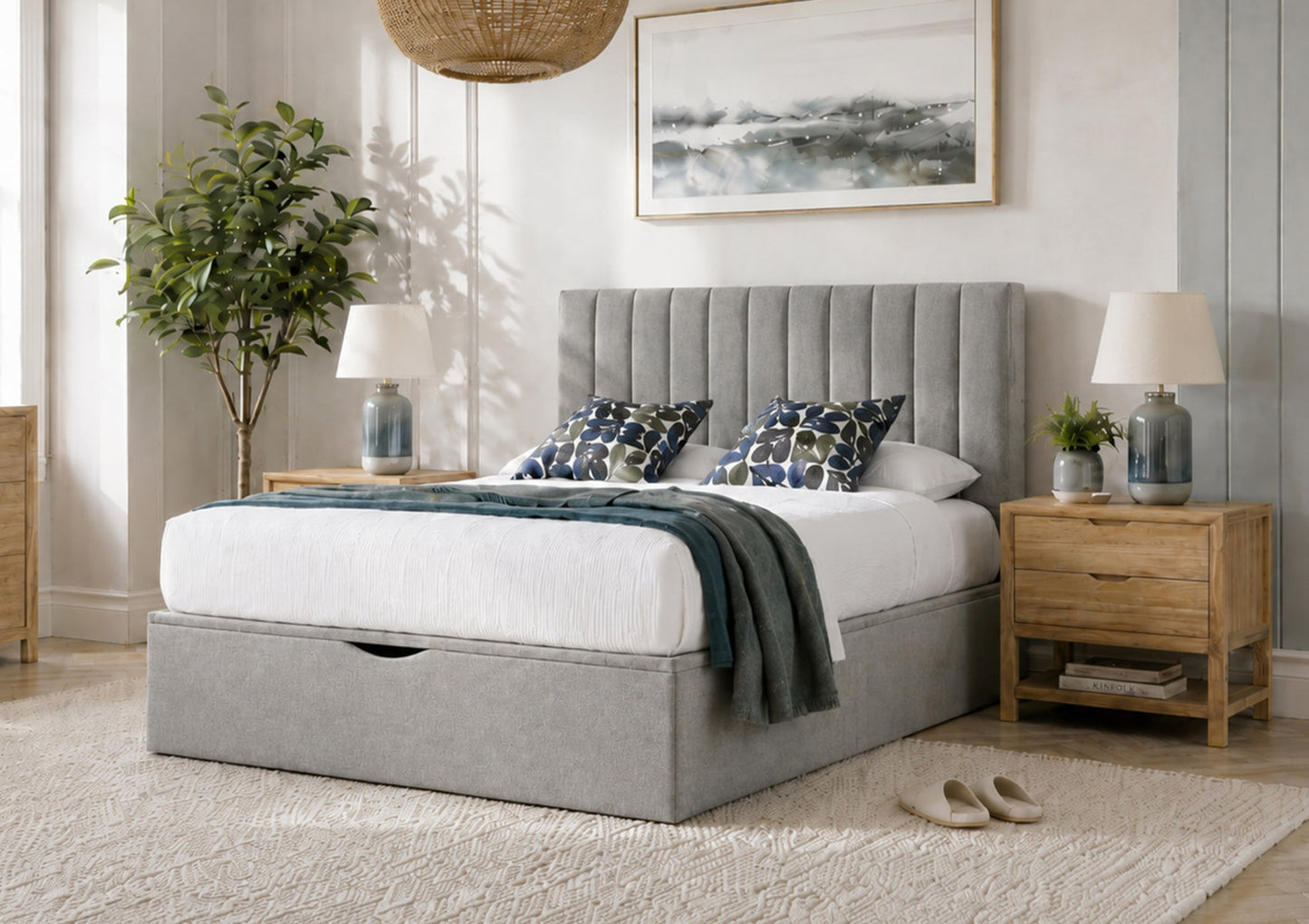 Francesca Grey Upholstered Ottoman Bed Frame Bed Importas King