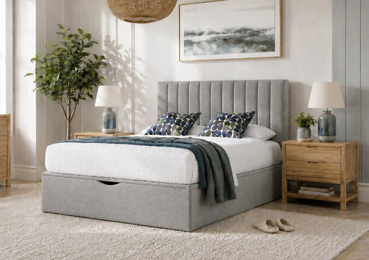 Francesca Grey Upholstered Ottoman Bed Frame Bed Importas King