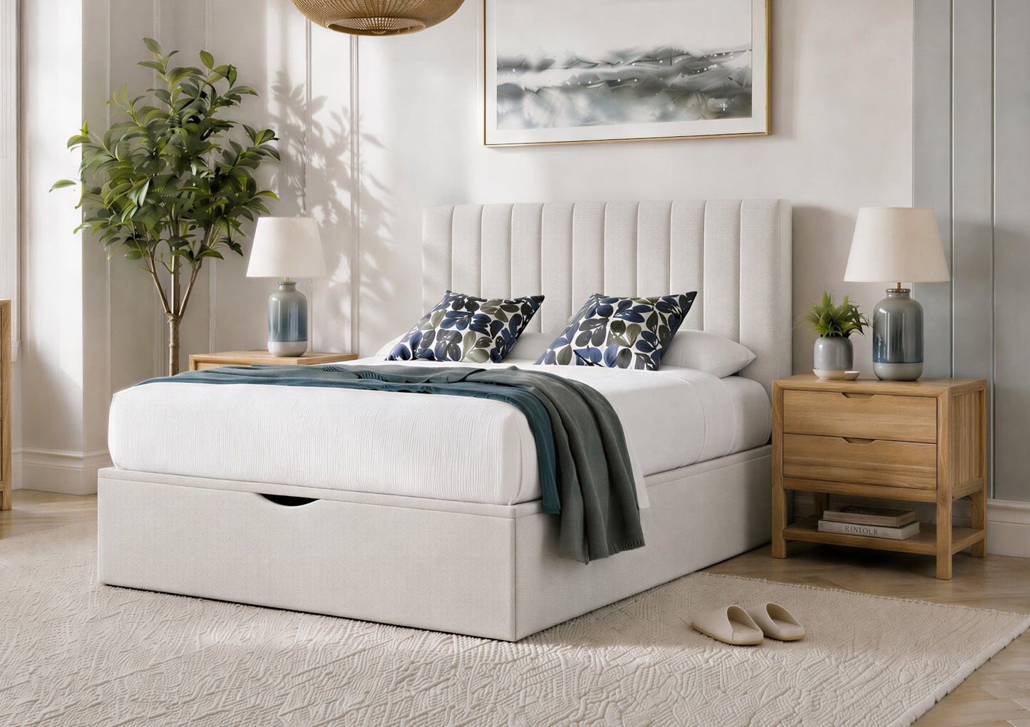 Francesca Natural Upholstered Ottoman Bed Frame Bed Importas King