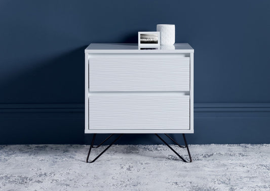 Fusion 2 Drawer White Bedside Black Feet Furniture Time4Sleep