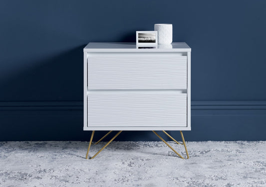 Fusion 2 Drawer White Bedside With Brass Feet Furniture Time4Sleep