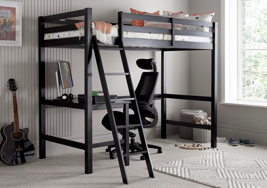 Fusion Black Gaming Single Wooden High Sleeper Bed Frame Bed time4sleepadmin