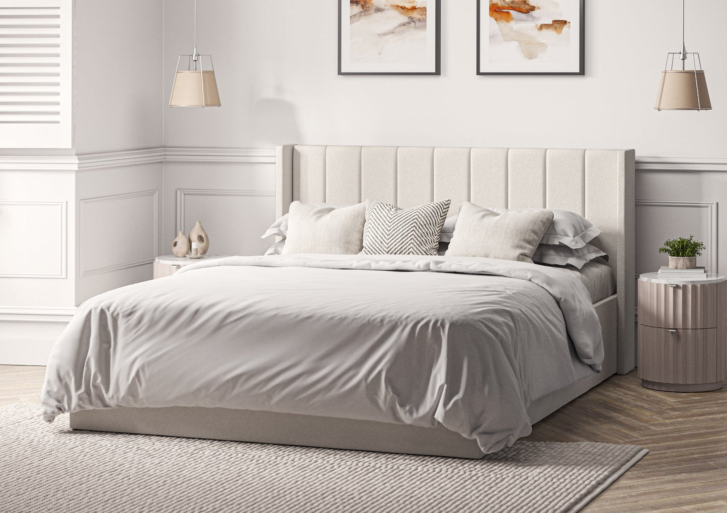 Harmony Winged Classic Arran Natural Upholstered Ottoman Bed Frame Only Bed Time4Sleep Manufacturing Single