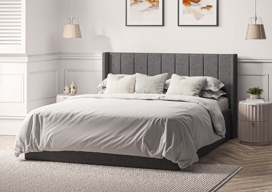 Harmony Winged Classic Arran Pebble Upholstered Ottoman Bed Frame Only - Bed - Time4Sleep