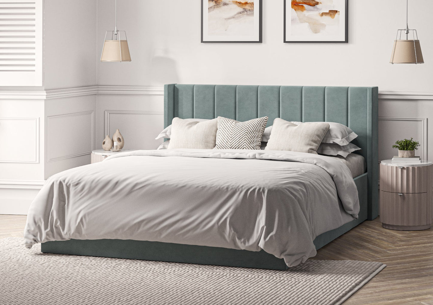 Harmony Winged Classic Eden Seagrass Upholstered Ottoman Bed Frame Only Bed Time4Sleep Manufacturing Single