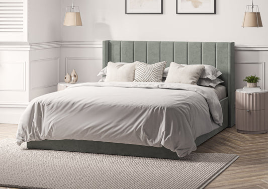 Harmony Winged Classic Hugo Airforce Upholstered Ottoman Bed Frame Only Bed Time4Sleep Manufacturing Single
