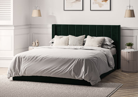 Harmony Winged Classic Hugo Bottle Green Upholstered Ottoman Bed Frame Only - Bed - Time4Sleep