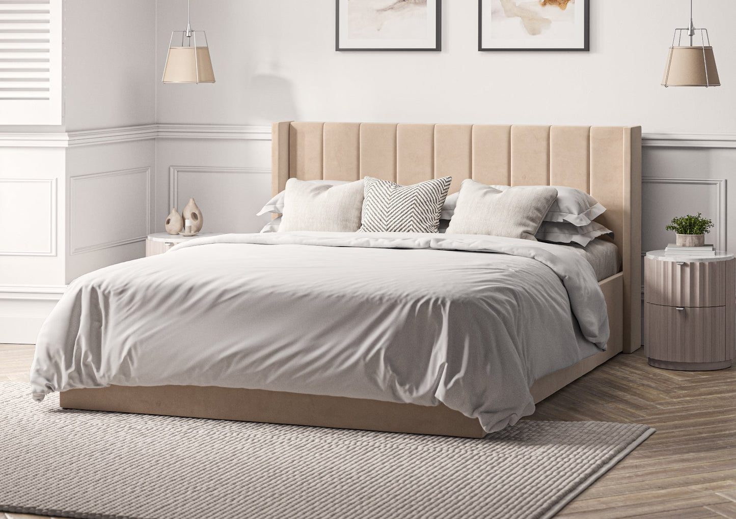 Harmony Winged Classic Hugo Latte Upholstered Ottoman Bed Frame Only Bed Time4Sleep Manufacturing Single