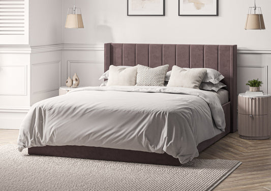 Harmony Winged Classic Hugo Nickel Upholstered Ottoman Bed Frame Only Bed Time4Sleep Manufacturing Single