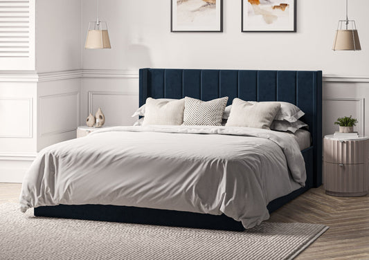 Harmony Winged Classic Hugo Petrol Upholstered Ottoman Bed Frame Only Bed Time4Sleep Manufacturing Single