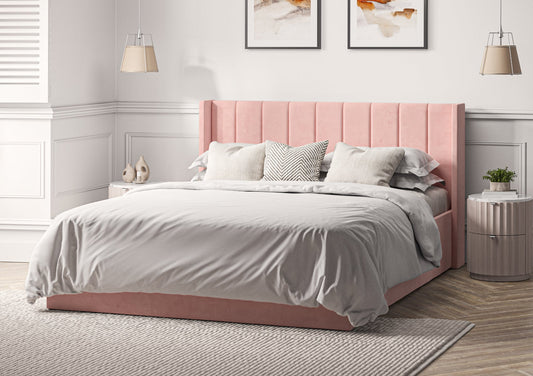 Harmony Winged Classic Hugo Powder Upholstered Ottoman Bed Frame Only - Bed - Time4Sleep