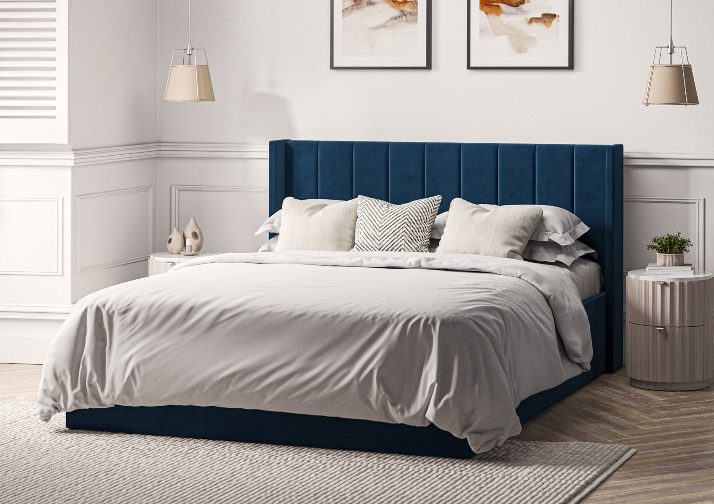 Harmony Winged Classic Hugo Royal Upholstered Ottoman Bed Frame Only Bed Time4Sleep Manufacturing Single