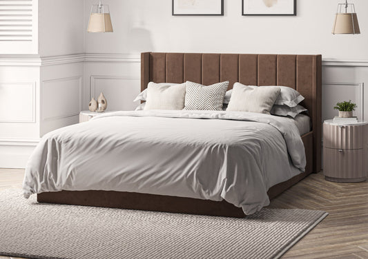 Harmony Winged Classic Hugo Truffle Upholstered Ottoman Bed Frame Only Bed Time4Sleep Manufacturing Single