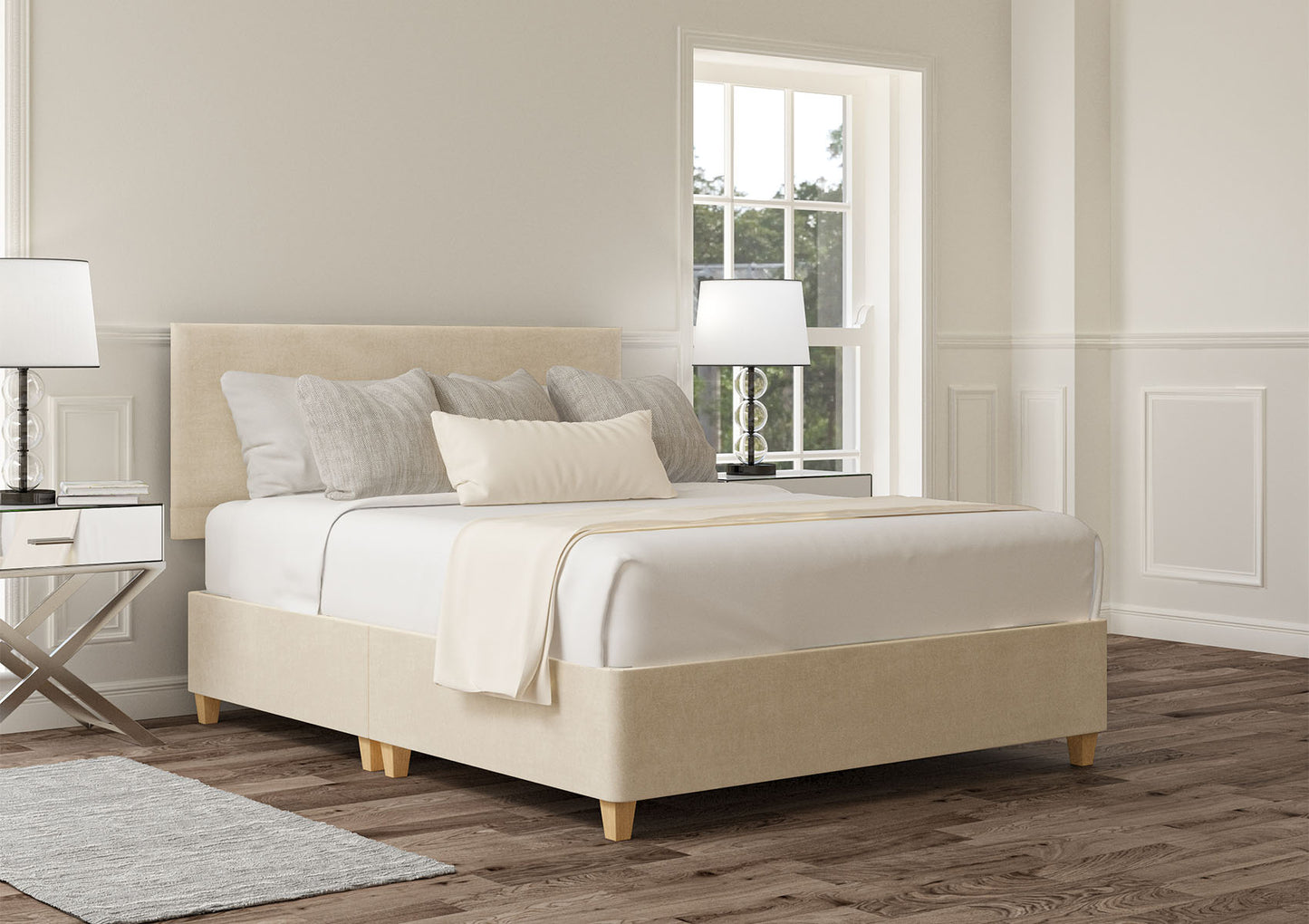 Henley Upholstered Headboard and Shallow Base On Legs Bed time4sleepadmin Double Naples Cream