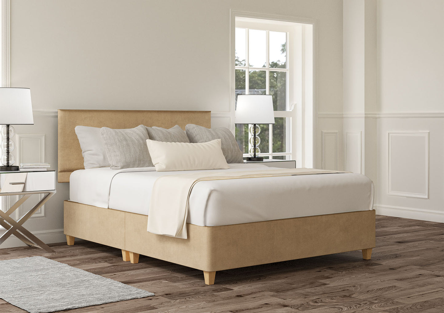 Henley Upholstered Headboard and Shallow Base On Legs Bed time4sleepadmin Single Plush Mink