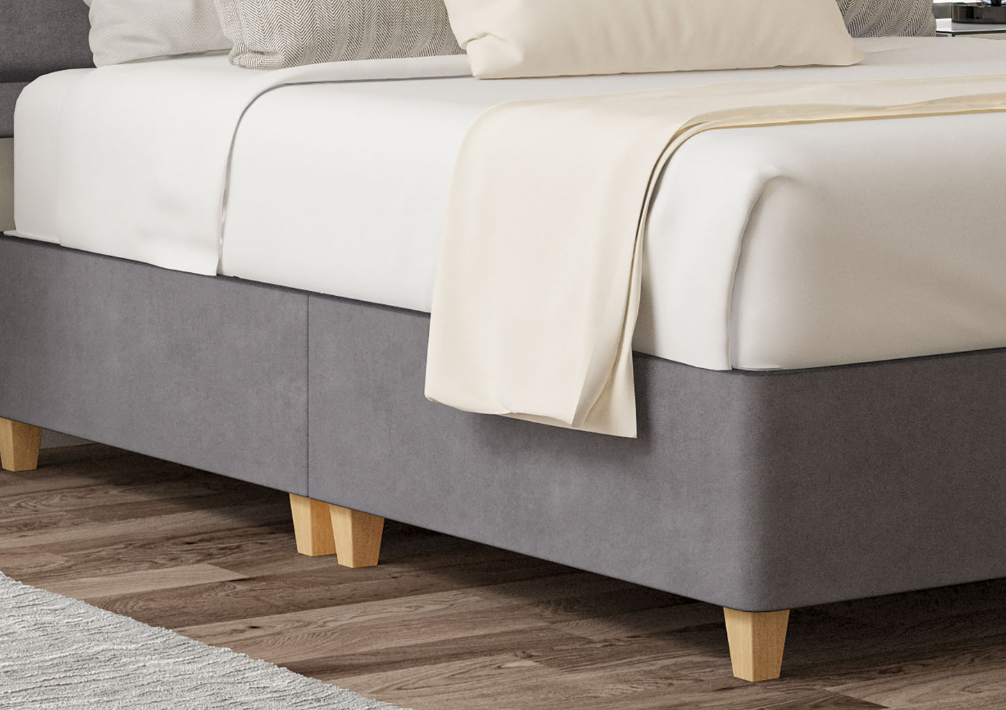 Henley Upholstered Headboard and Shallow Base On Legs Bed time4sleepadmin