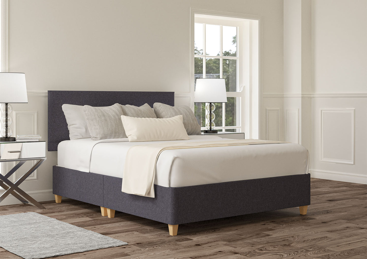 Henley Upholstered Headboard and Shallow Base On Legs Bed time4sleepadmin Single Siera Denim