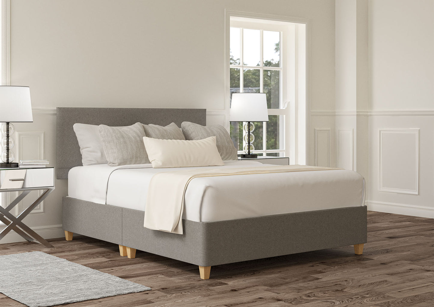 Henley Upholstered Headboard and Shallow Base On Legs Bed time4sleepadmin Single Siera Silver