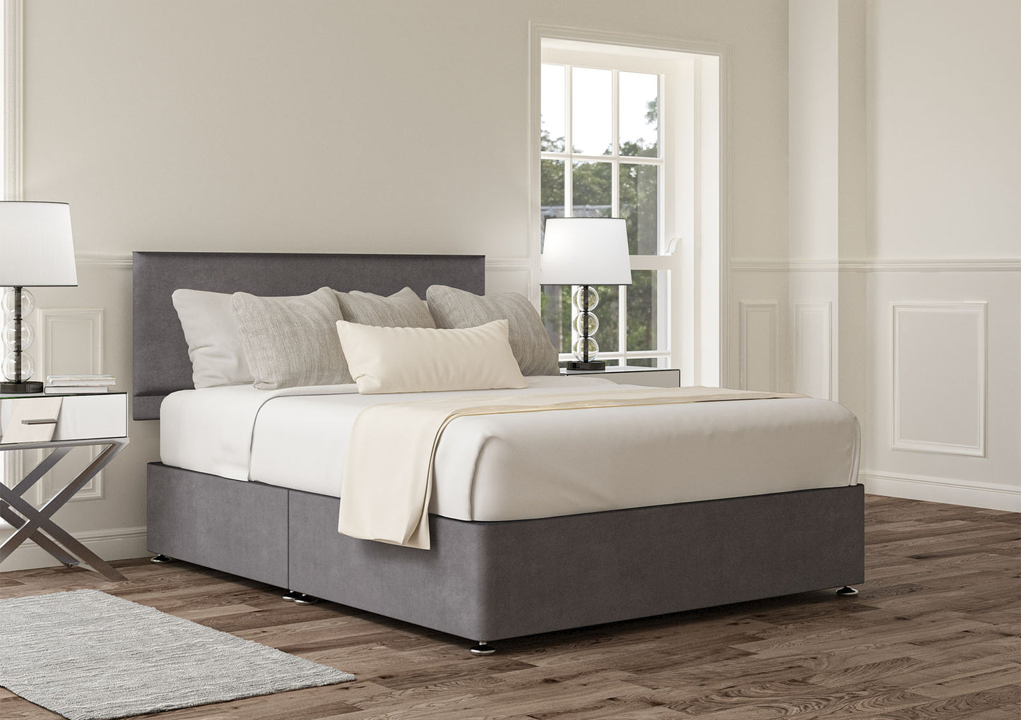 Henley Upholstered Headboard and Divan Base Bed time4sleepadmin Single Non-Storage Plush Steel