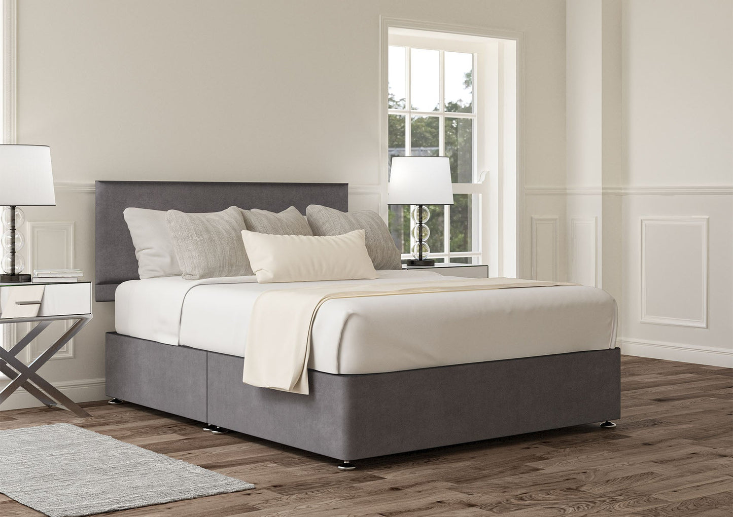 Henley Upholstered Headboard and Divan Base Bed Time4Sleep Compact Double Non-Storage Plush Steel