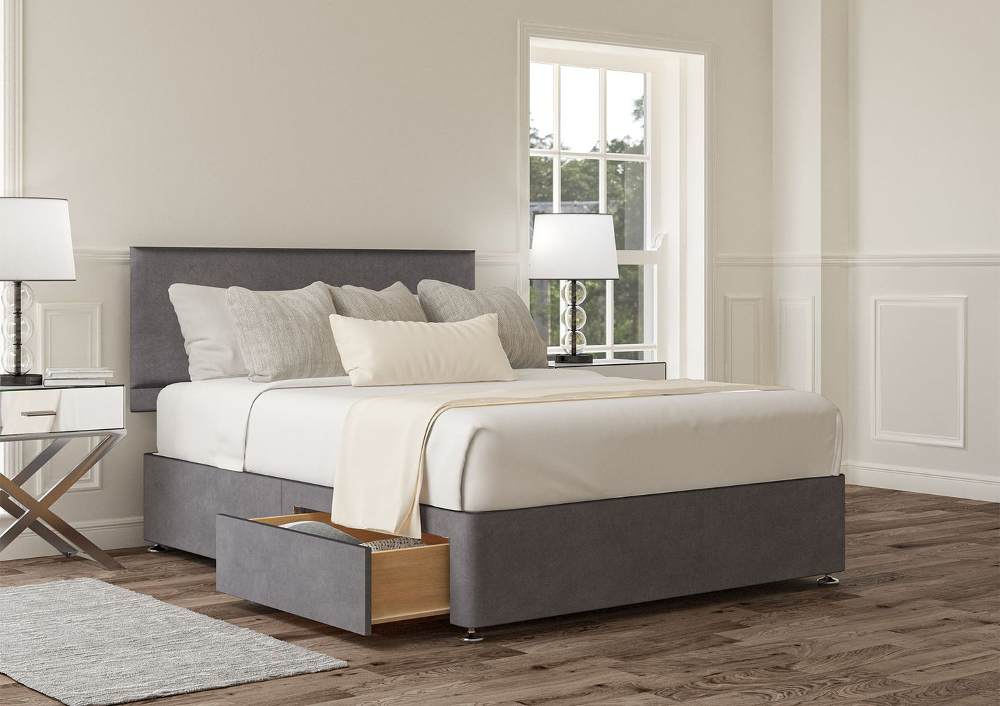 Henley Upholstered Headboard and Divan Base - Bed - Time4Sleep