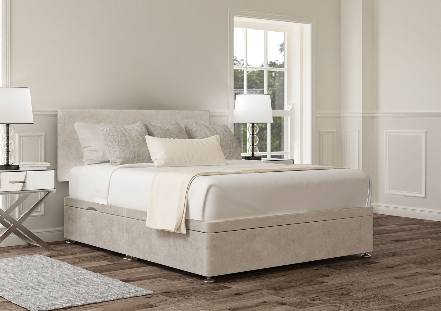 Henley Upholstered Headboard and Ottoman Base Bed Time4Sleep Compact Double Side Ottoman Storage Verona Silver