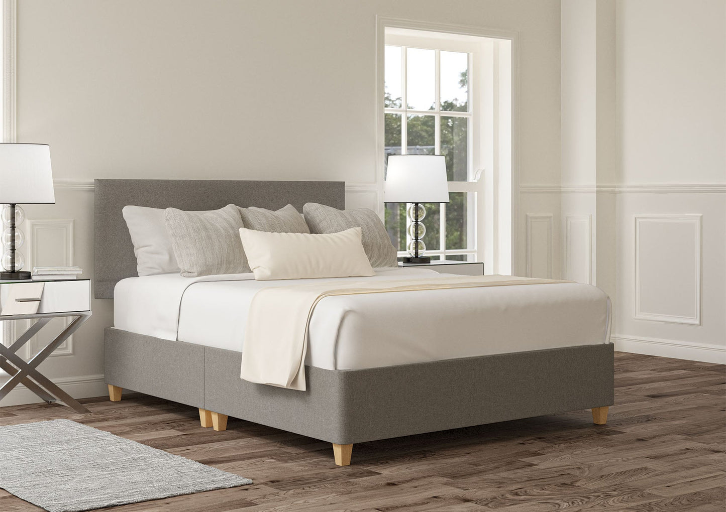 Henley Upholstered Headboard and Shallow Base On Legs - Bed - Time4Sleep