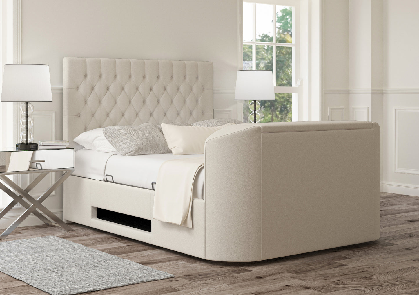 Claridge Upholstered Arran Natural Ottoman TV Bed - Bed Frame Only Bed time4sleepadmin