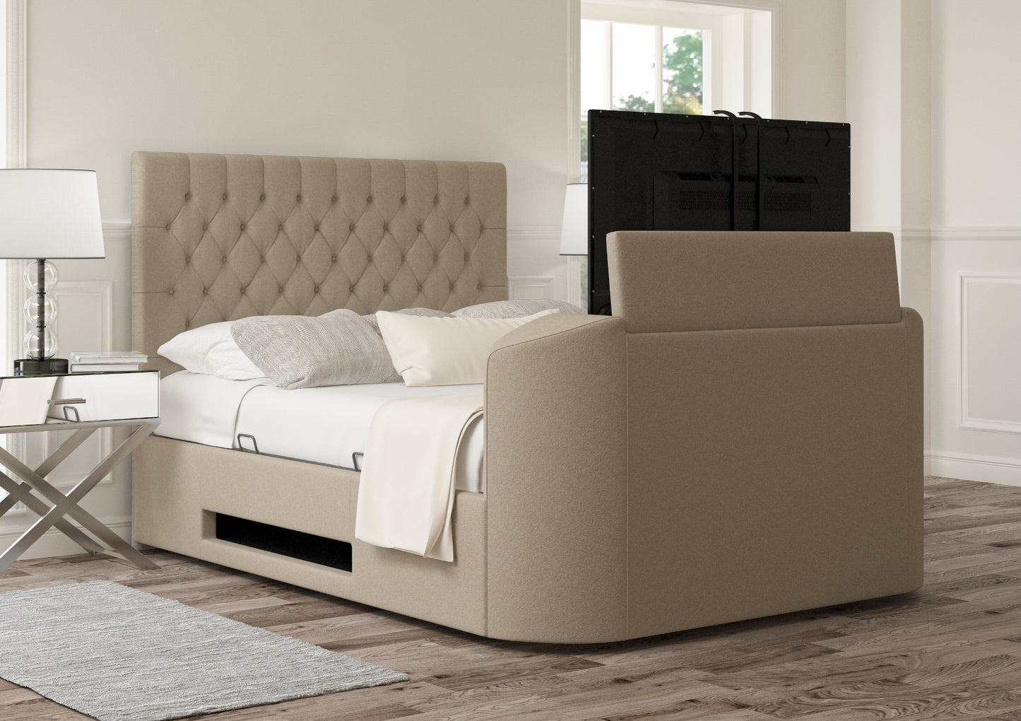 Claridge Upholstered Arran Natural Ottoman TV Bed - Bed Frame Only Bed time4sleepadmin Super King