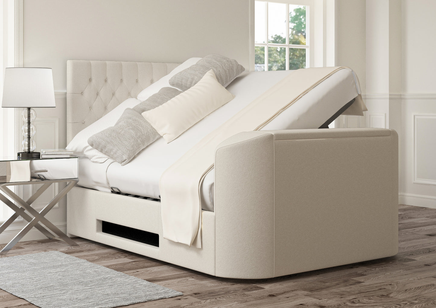 Claridge Upholstered Arran Natural Ottoman TV Bed - Bed Frame Only Bed time4sleepadmin