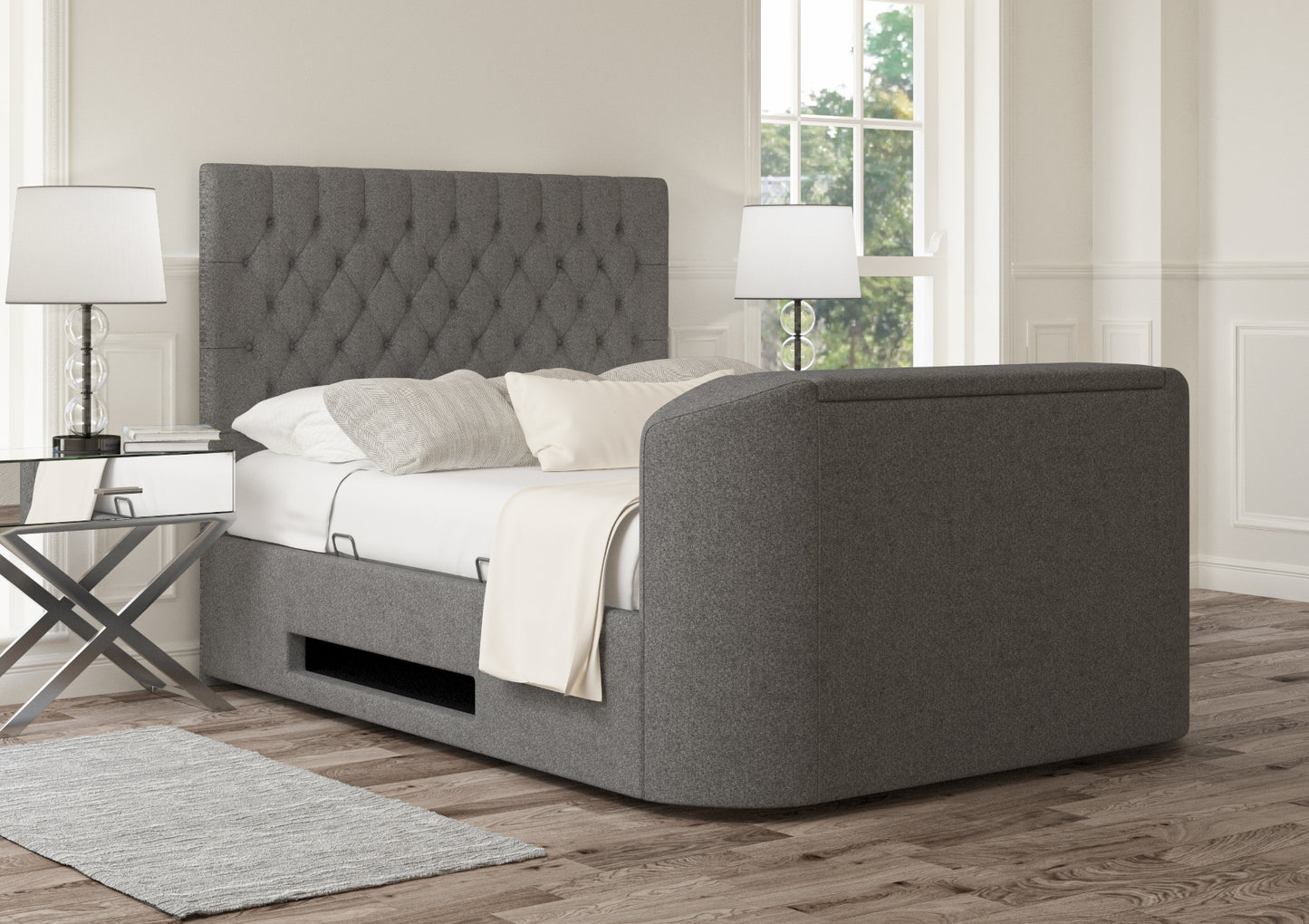 Claridge Upholstered Arran Pebble Ottoman TV Bed - Bed Frame Only Bed time4sleepadmin