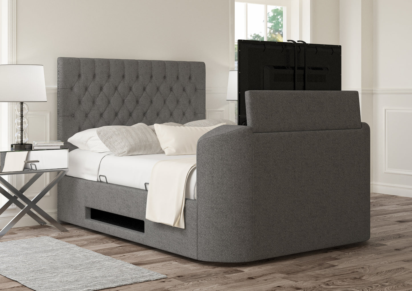 Claridge Upholstered Arran Pebble Ottoman TV Bed - Bed Frame Only Bed time4sleepadmin King