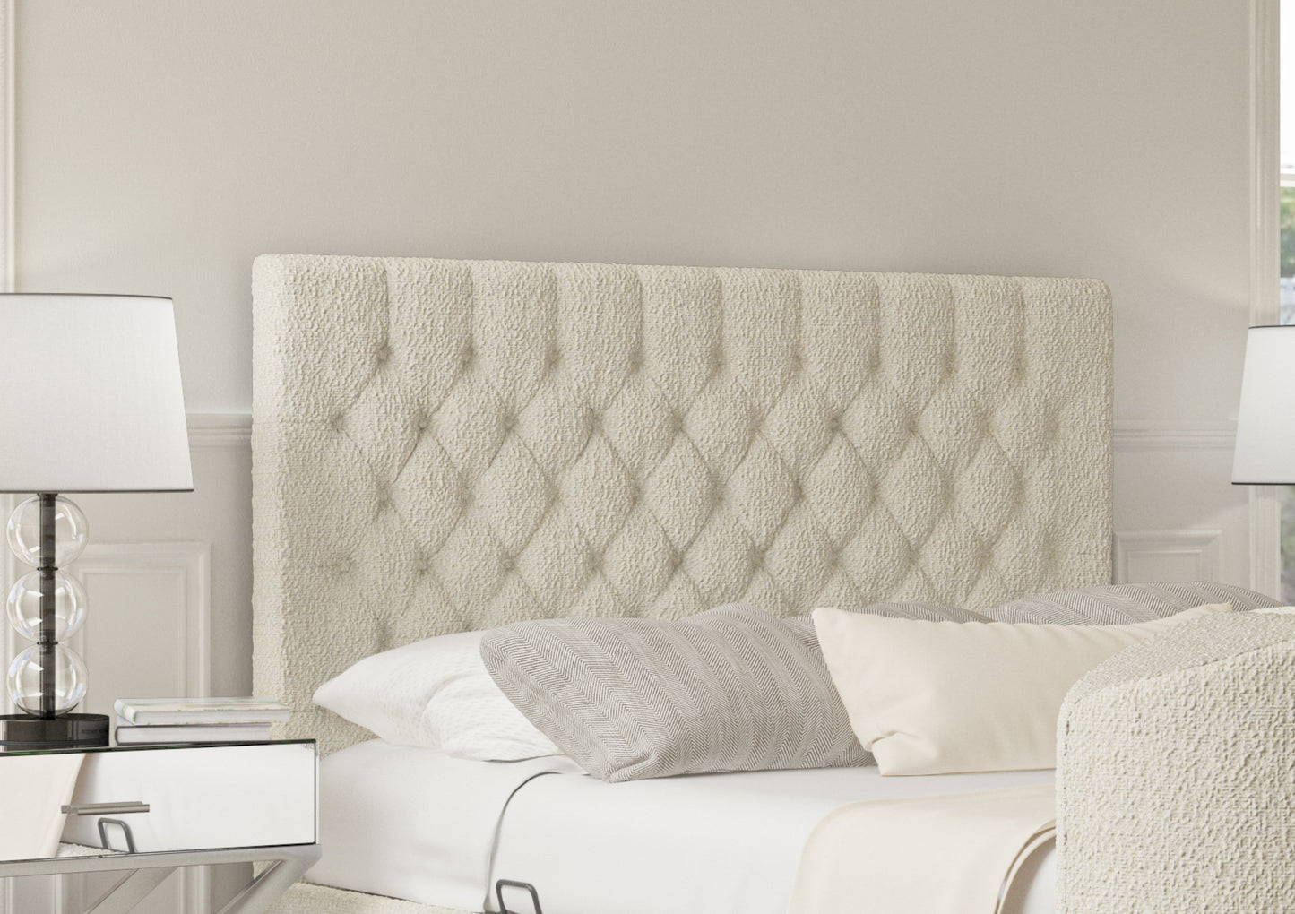 Claridge Upholstered Boucle Ivory Ottoman TV Bed - Bed Frame Only Bed time4sleepadmin