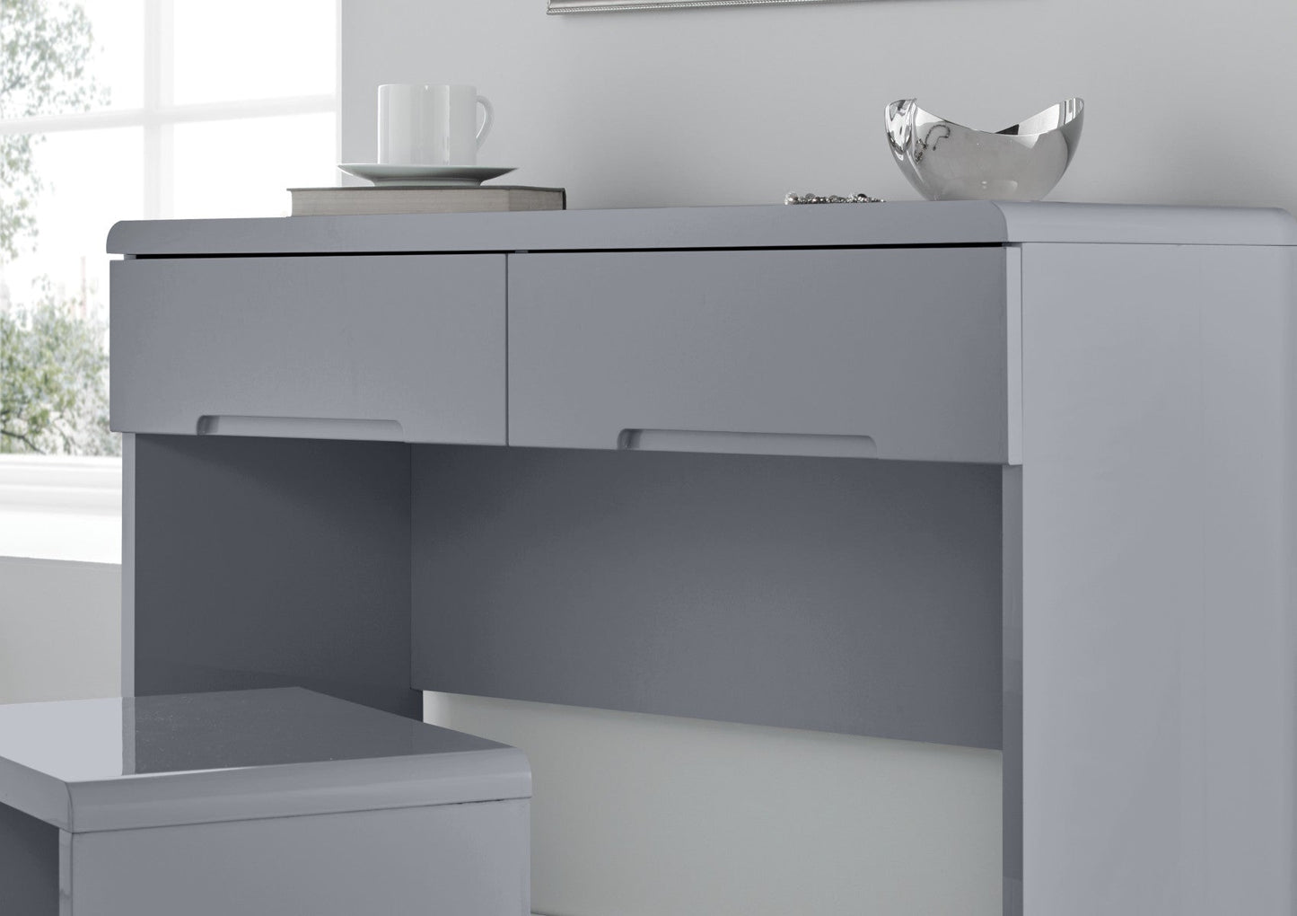 Julian Bowen Manhattan 2 Drawer Grey Dressing Table With Stool Furniture Time4Sleep