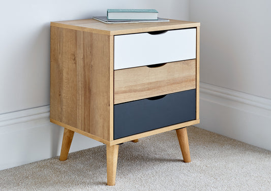 Kalmar 3 Drawer Oak Finish Bedside Only Furniture time4sleepadmin