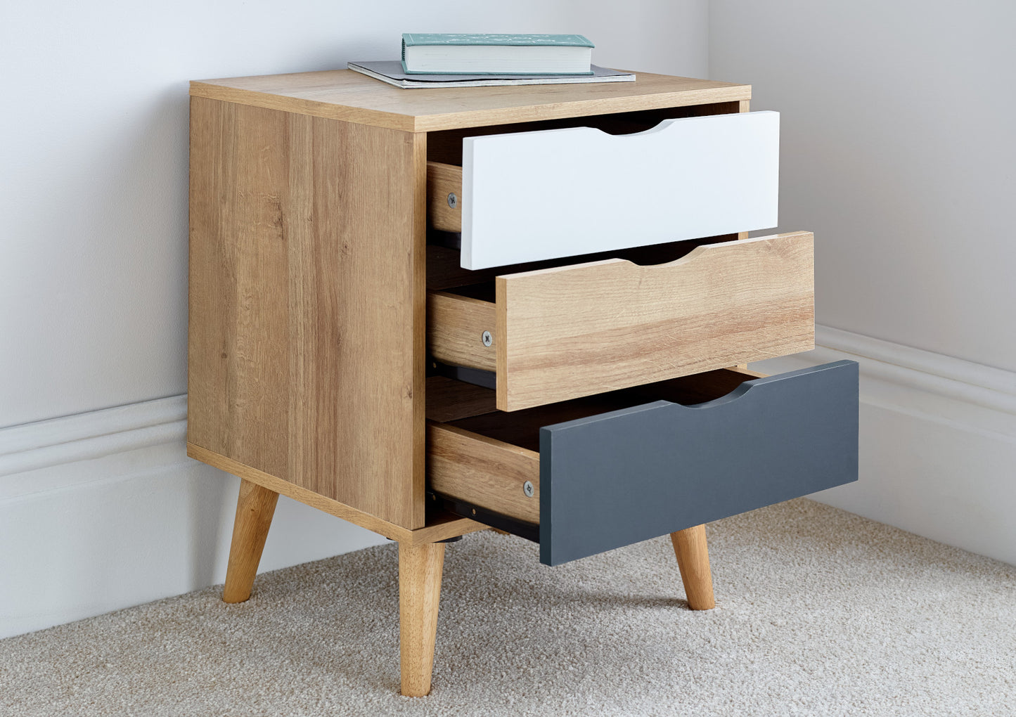 Kalmar 3 Drawer Oak Finish Bedside Only Furniture time4sleepadmin