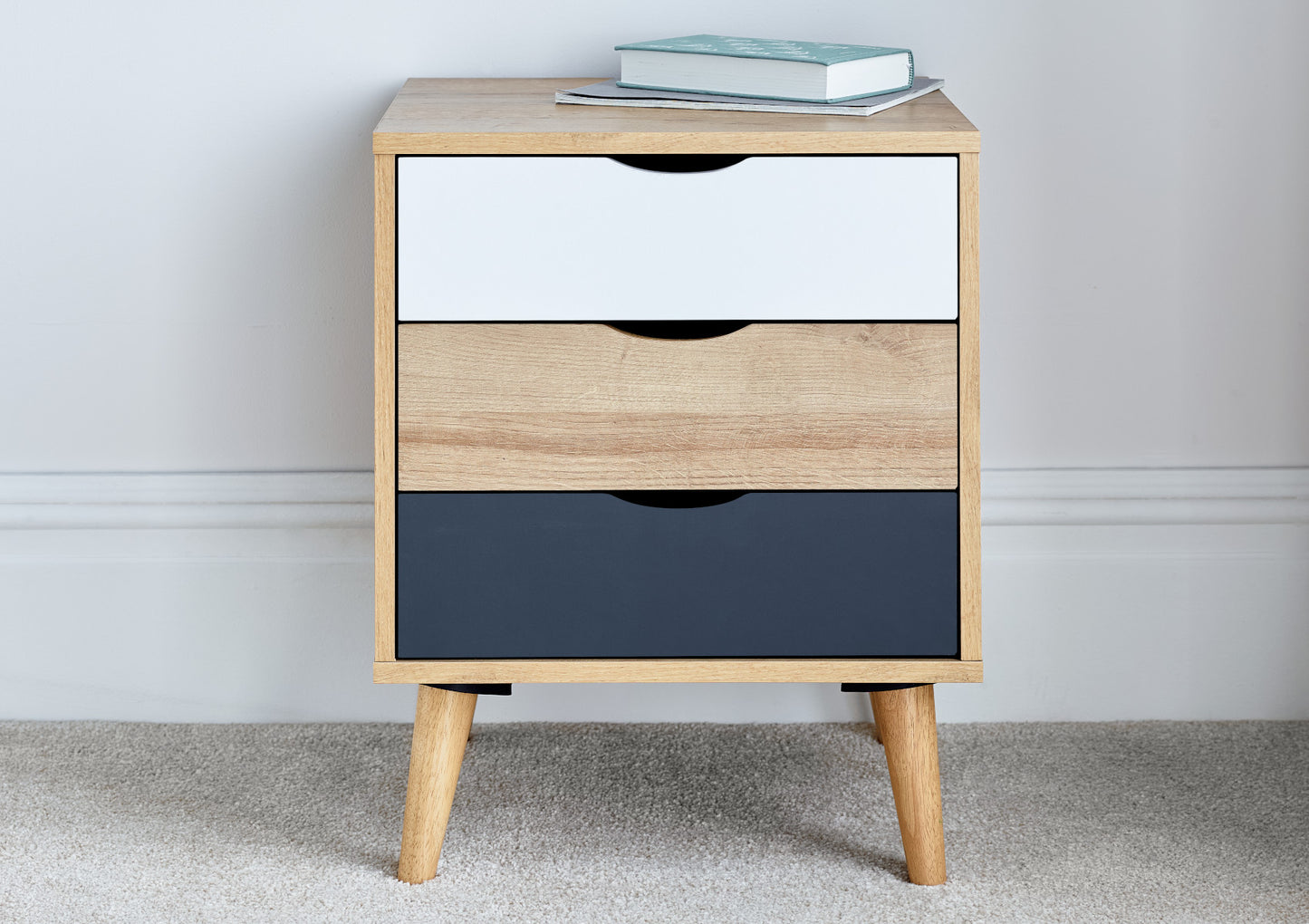 Kalmar 3 Drawer Oak Finish Bedside Only Furniture time4sleepadmin