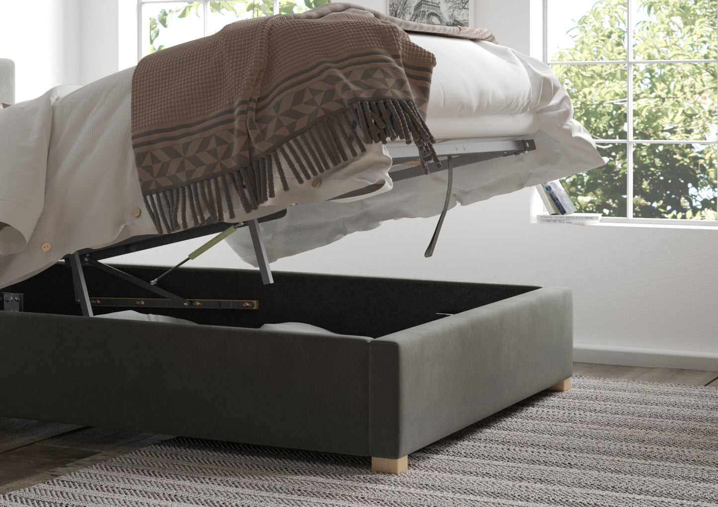 York Ottoman Granite Kimiyo Linen Bed Frame Only Bed time4sleepadmin